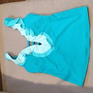 Bleu Rod Beattie Tankini, teal, ruffles, adjustable straps, size 6, NWT